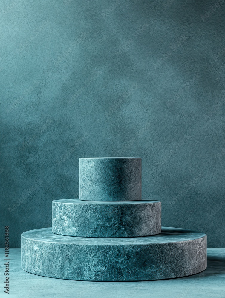 Poster surreal circular product display turquoise background high-resolution image smoky gray textures arti