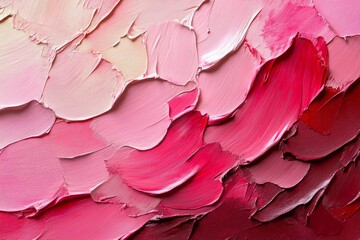 Palette knife painting showing pink and red brushstrokes creating textured background
