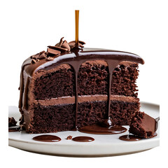 Obraz premium Decadent Chocolate Cake Slice with Drizzle