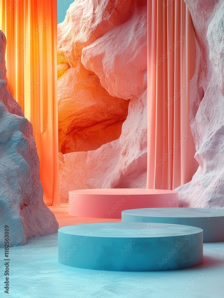 Poster surreal product display turquoise backdrop digital art soft gradient environment minimalist viewpoin
