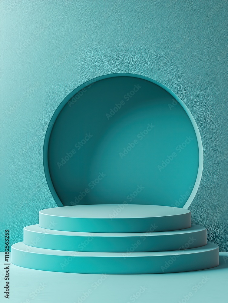 Poster surreal product display blank turquoise background 3d stand soft teal and gray tones artistic showca