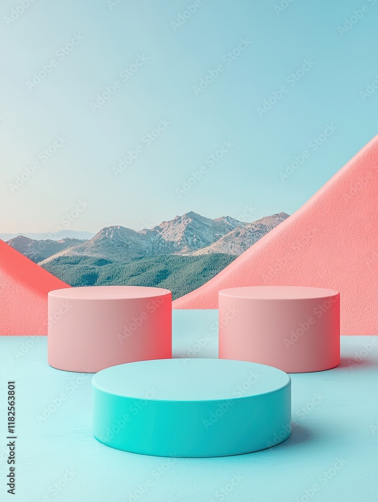Poster surreal product display turquoise background digital art landscape style high resolution subtle grad