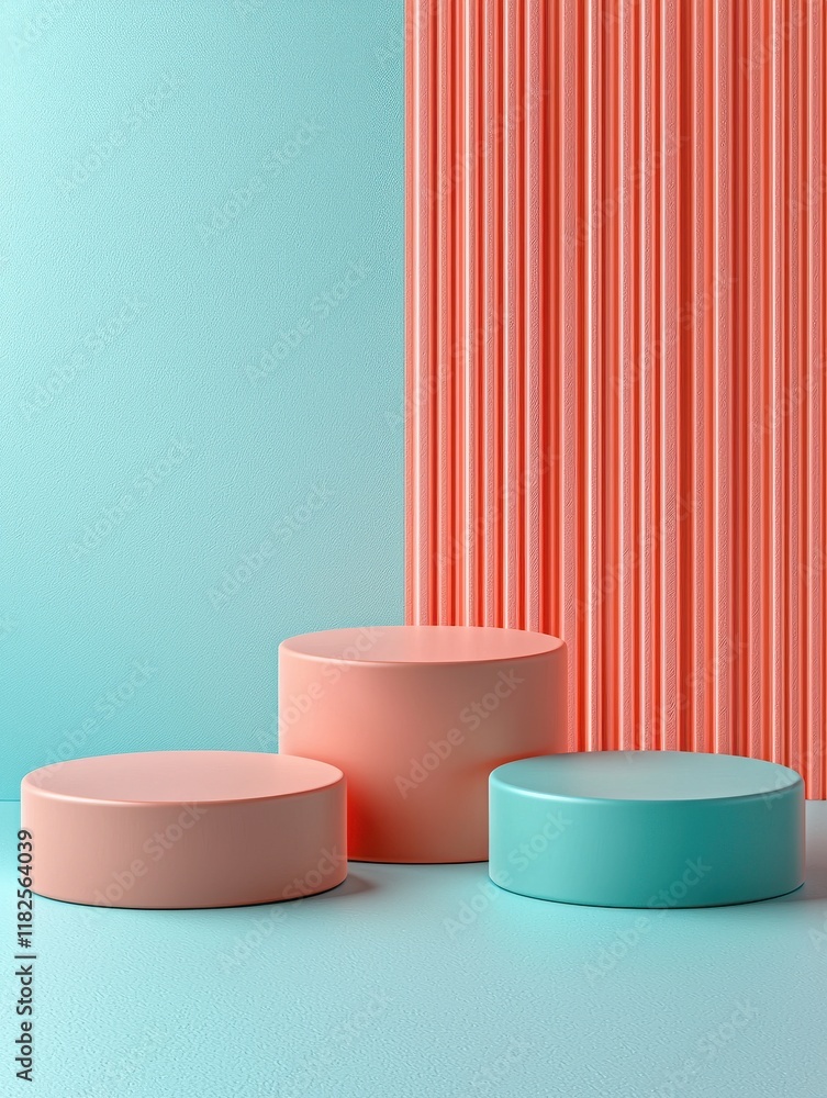 Poster surreal three circular product stands turquoise background high-resolution art minimalist environmen