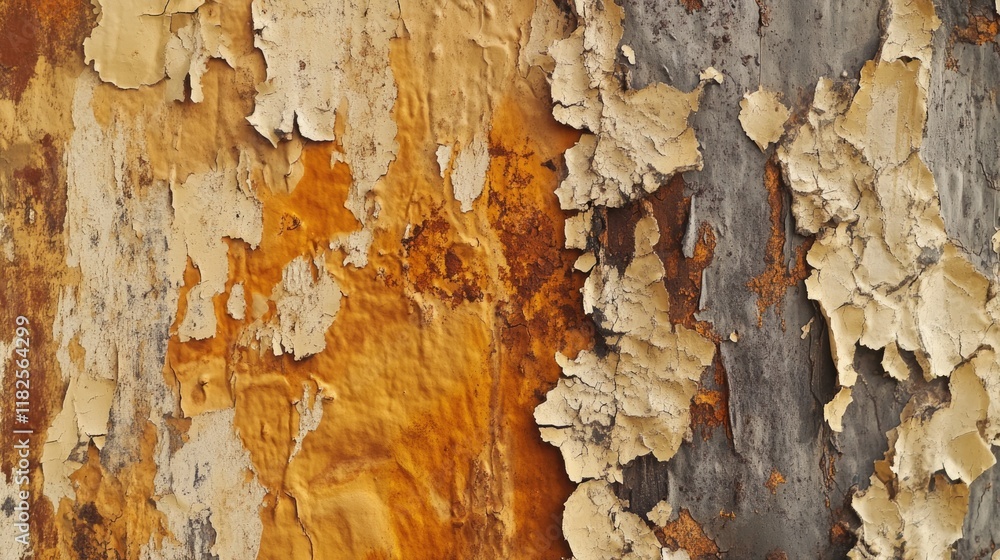 Poster close-up shot of peeling paint on a wall, ideal for use in architecture or design projects