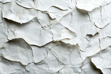 Fototapeta premium Close-up view of crumpled white paper creating an abstract textured background, suitable for various design and artistic purposes