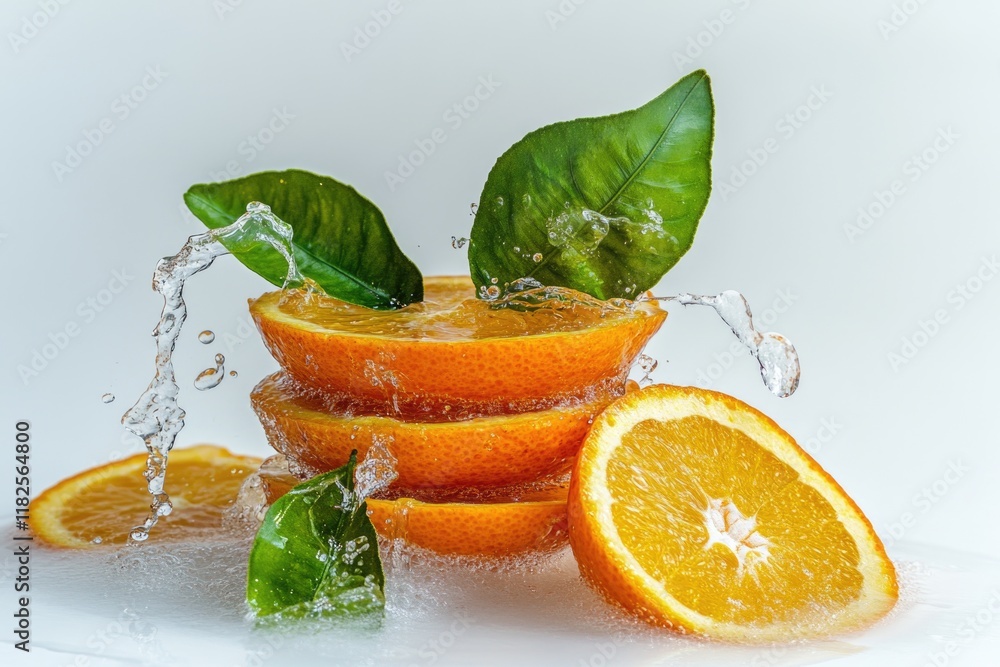 Poster a collection of fresh orange slices arranged neatly on a table, ready for serving or snacking