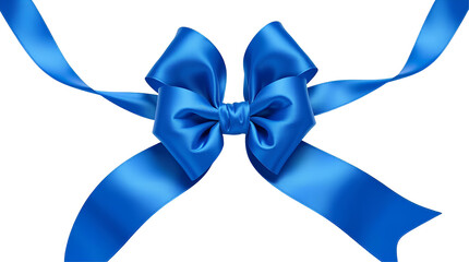 Photo of blue satin ribbons with bow isolated on transparent background