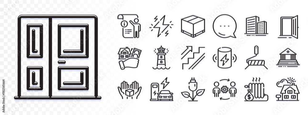 Aufkleber power, manual doc and entrance line icons for web app. glare of light effect. message icon. pack of 