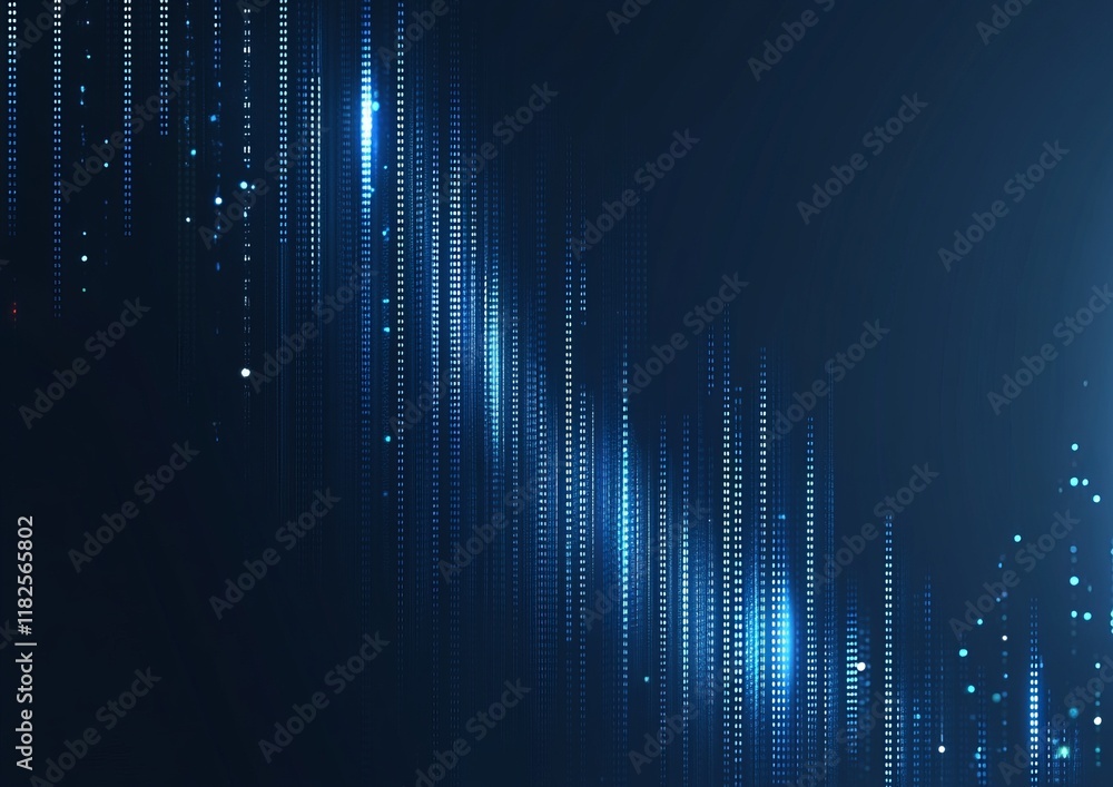 Poster abstract blue and black digital light patterns in vertical lines