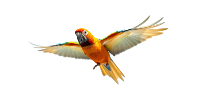 Photo of Colorful flying parrot isolated on transparent background
