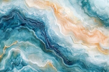 Luxurious agate background showing a blue and beige marble texture with wavy lines, perfect for design projects
