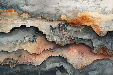 Colorful rock strata creating an abstract layered landscape, resembling a natural geological formation