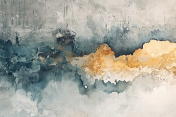 Gold and blue watercolor texture merging on textured canvas, creating abstract painting background