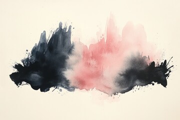 Pink and black watercolor splashes merge on a cream background, creating a moody and abstract artwork