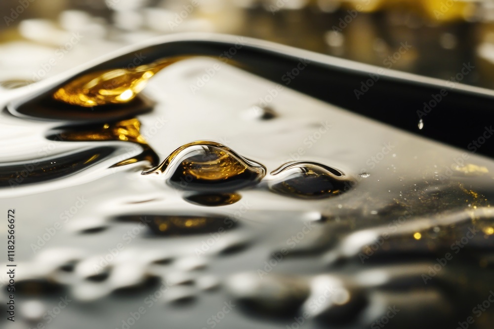Poster a close-up view of a single liquid drop sitting on a metallic surface