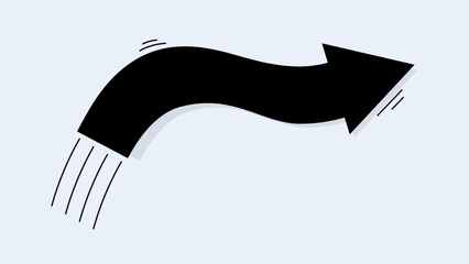 A black wavy arrow with motion lines on a light background, symbolizing movement, direction, flexibility, or dynamic progress