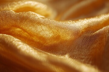 Close-up of luxurious golden fabric flowing and creating elegant waves and folds, perfect for backgrounds or design elements