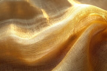 Light illuminating golden fabric, highlighting woven texture and creating elegant folds