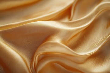 Smooth gold silk fabric flowing and creating soft folds, ideal for backgrounds and designs related to luxury, fashion, and elegance