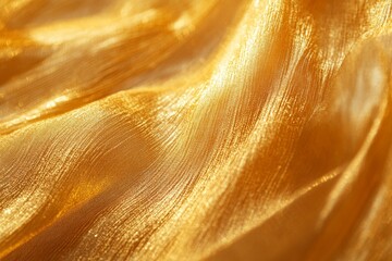 Luxurious golden fabric flowing and creating elegant waves, perfect for backgrounds and design projects