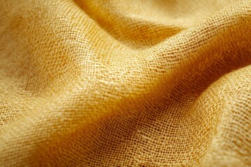 Soft, flowing golden fabric forms elegant waves, showcasing texture and richness