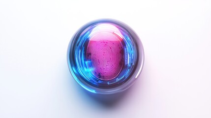Pink fingerprint inside a futuristic blue glass sphere.