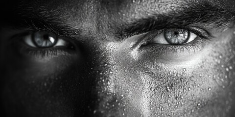 Close-up of a person's face with water droplets, great for representing refreshment or moisture