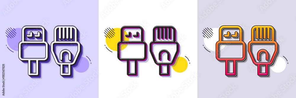 Poster computer cables line icon. halftone dotted pattern. gradient icon with grain shadow. usb, rj45 conne
