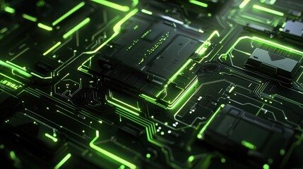 Fototapeta premium Futuristic circuit board design digital realm graphic art high-tech atmosphere close-up abstract technology
