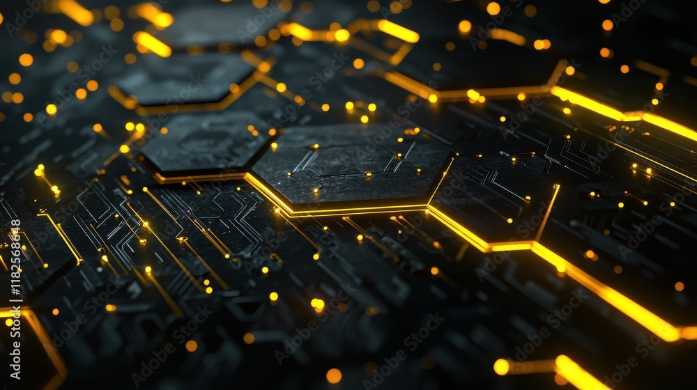 Poster dynamic abstract circuit board design digital realm graphic art high-tech environment close-up view 