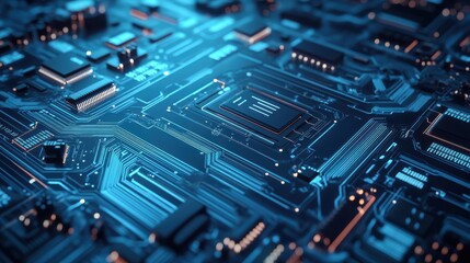 Abstract circuit board design digital technology graphic art blue background detailed view innovation concept