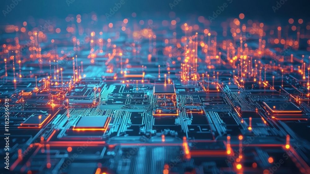Poster dynamic abstract circuit board visuals technology environment digital art cyberpunk aesthetic high-r