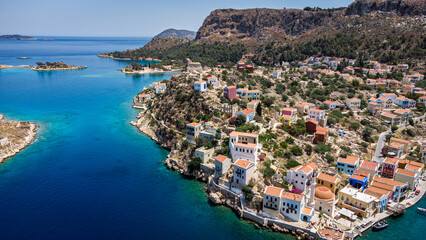 Drone photo of Kastellorizo. Furthest Greek Island from Athens. Front of Turkey