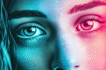 Close-up shot of a woman's face illuminated by a bright red light, useful for dramatic or mysterious scenes