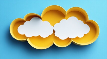Creative paper craft of yellow and white clouds arranged against a blue backdrop