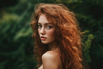 Naklejka premium A woman with long red hair posing for a photo shoot