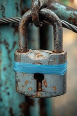 A close-up view of a padlock securing a fence