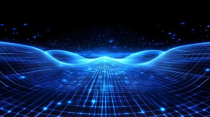 Abstract Blue Digital Wave Grid Network Background