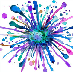 Watercolor Blue and Purple Splash Clipart – Paint Stains and Ink Blots on a White Background, High-Resolution Artistic Design Element