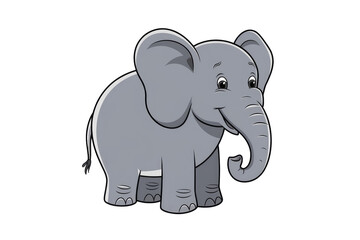 Obraz premium Adorable cartoon baby elephant, grey, standing, smiling, transparent background. background removed