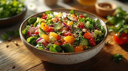 Fresh vibrant vegetable salad in a rustic bowl