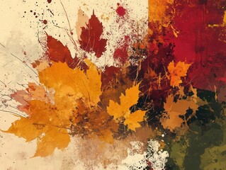 abstract artistic interpretation of autumn foliage through dynamic paint splatter composition in seasonal earth tones