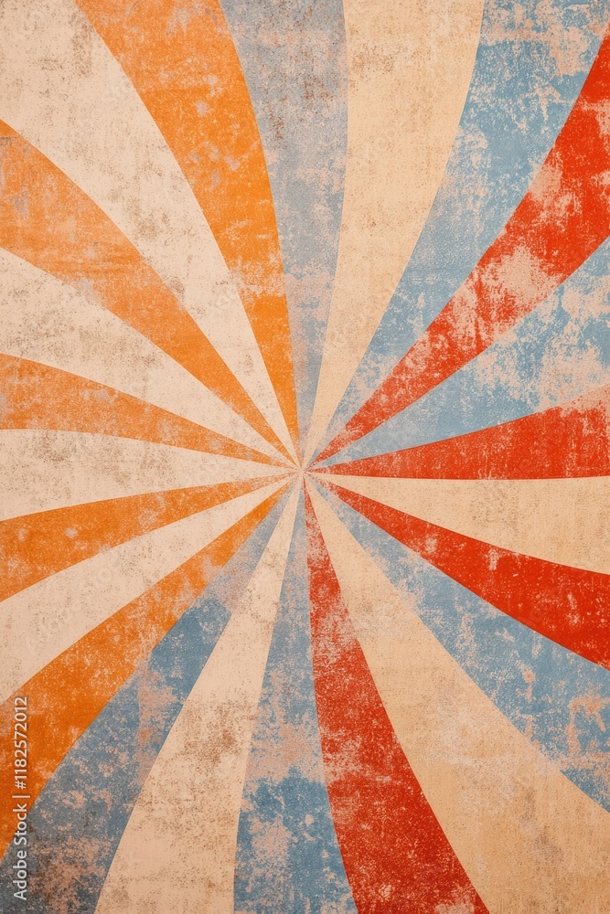 Poster a textured background featuring a vibrant sunburst pattern on a distressed surface