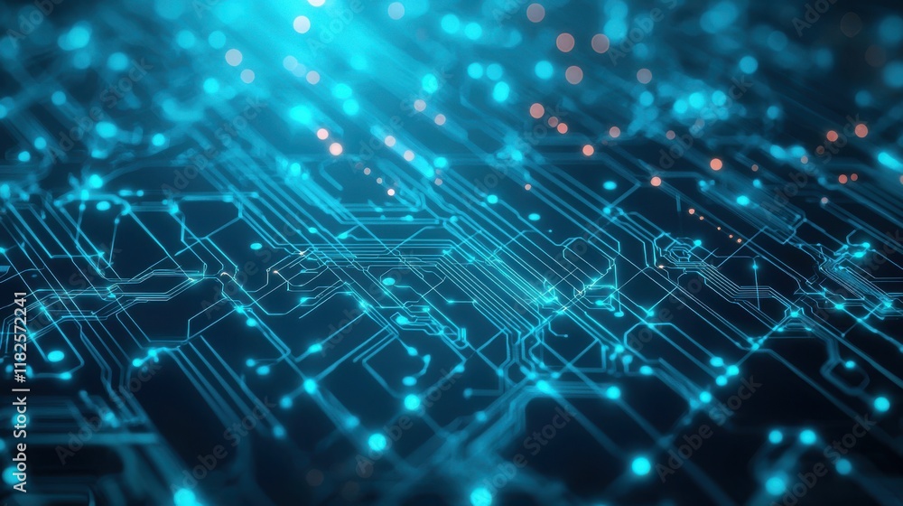 Poster dynamic circuit board design digital realm abstract art teal environment high-tech viewpoint innovat