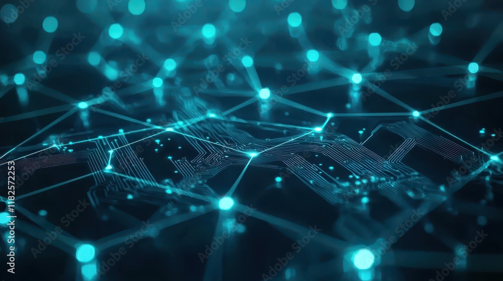 Poster vibrant teal circuit board network abstract technology art digital environment macro view innovation
