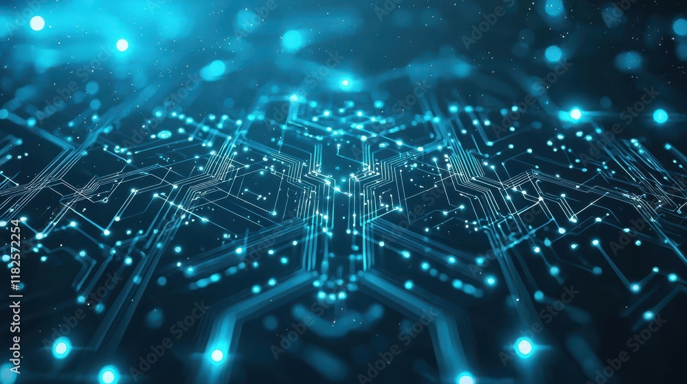 Poster vibrant teal circuit board patterns abstract technology design digital art futuristic environment cl
