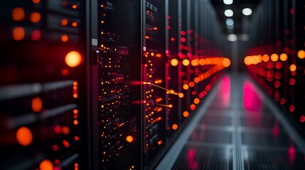 Illuminated Server Racks In A Modern Data Center