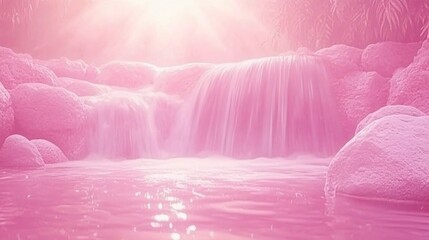 Serene Pink Waterfall Landscape- Dreamy AI Generated Nature Scene