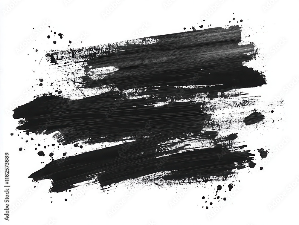 Poster artistic black paint texture dynamic roller brush strokes creating modern abstract grunge rectangle 