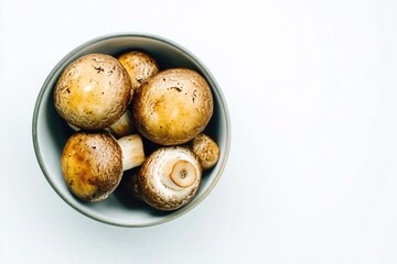 Fresh mushrooms arranged on a clean white table, perfect for culinary or nature-inspired concepts